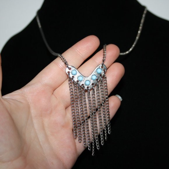 Beautiful silver and turquoise necklace 21" - Picture 3 of 4